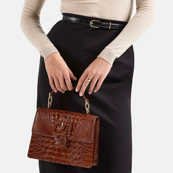 NWT-Brahmin-Small Hallie-Evergreen Kalopsia-TopHandle Satchel-SnakeEmbossed-$375 - Picture 15 of 16